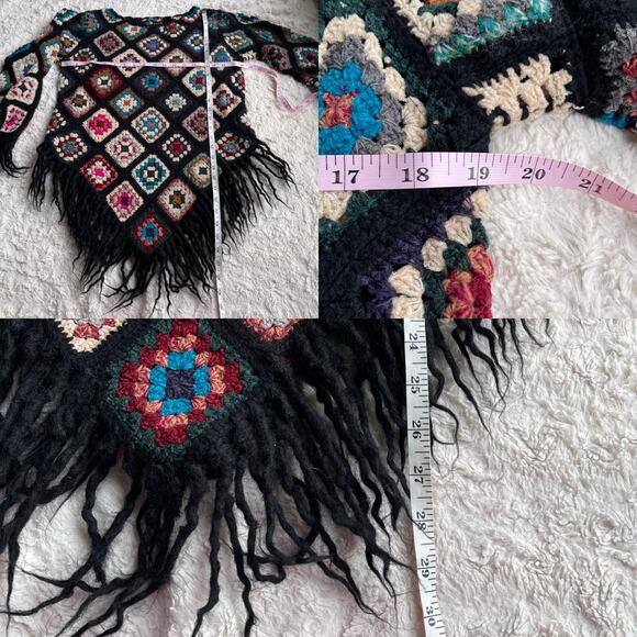 Sue Wong knit studio granny square crochet sweater fringe vintage Y2K wool L - Picture 5 of 14